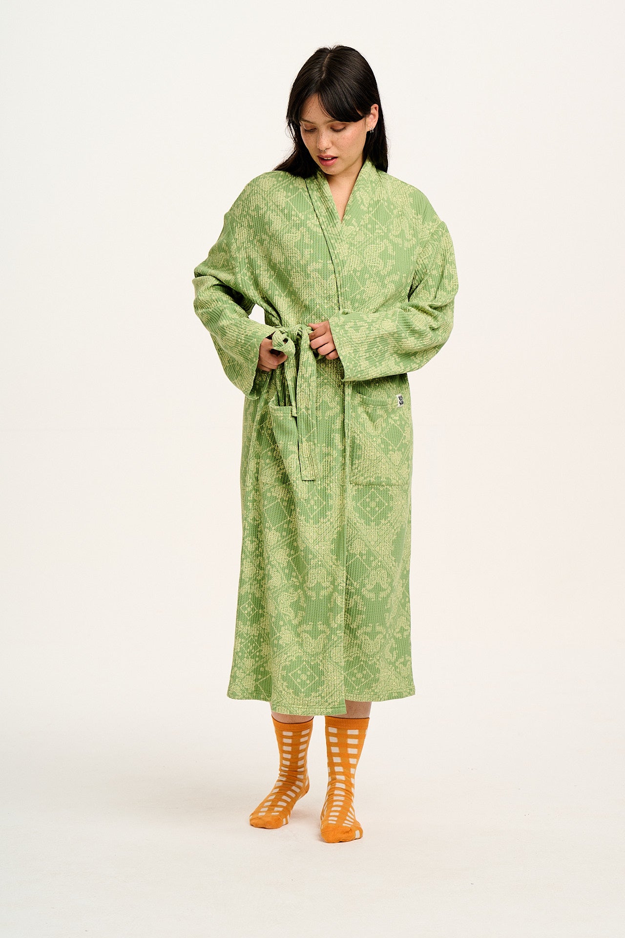 Braydon - Waffle Cotton Robe in Green Eldorado Print