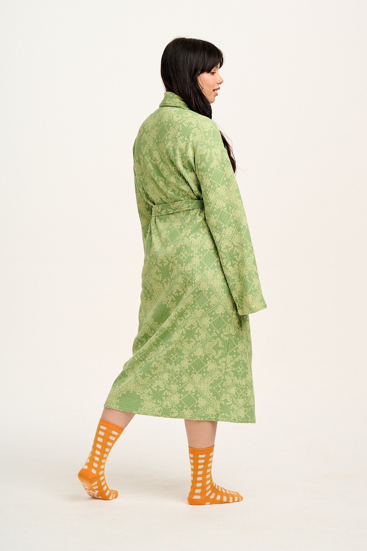 Braydon - Waffle Cotton Robe in Green Eldorado Print