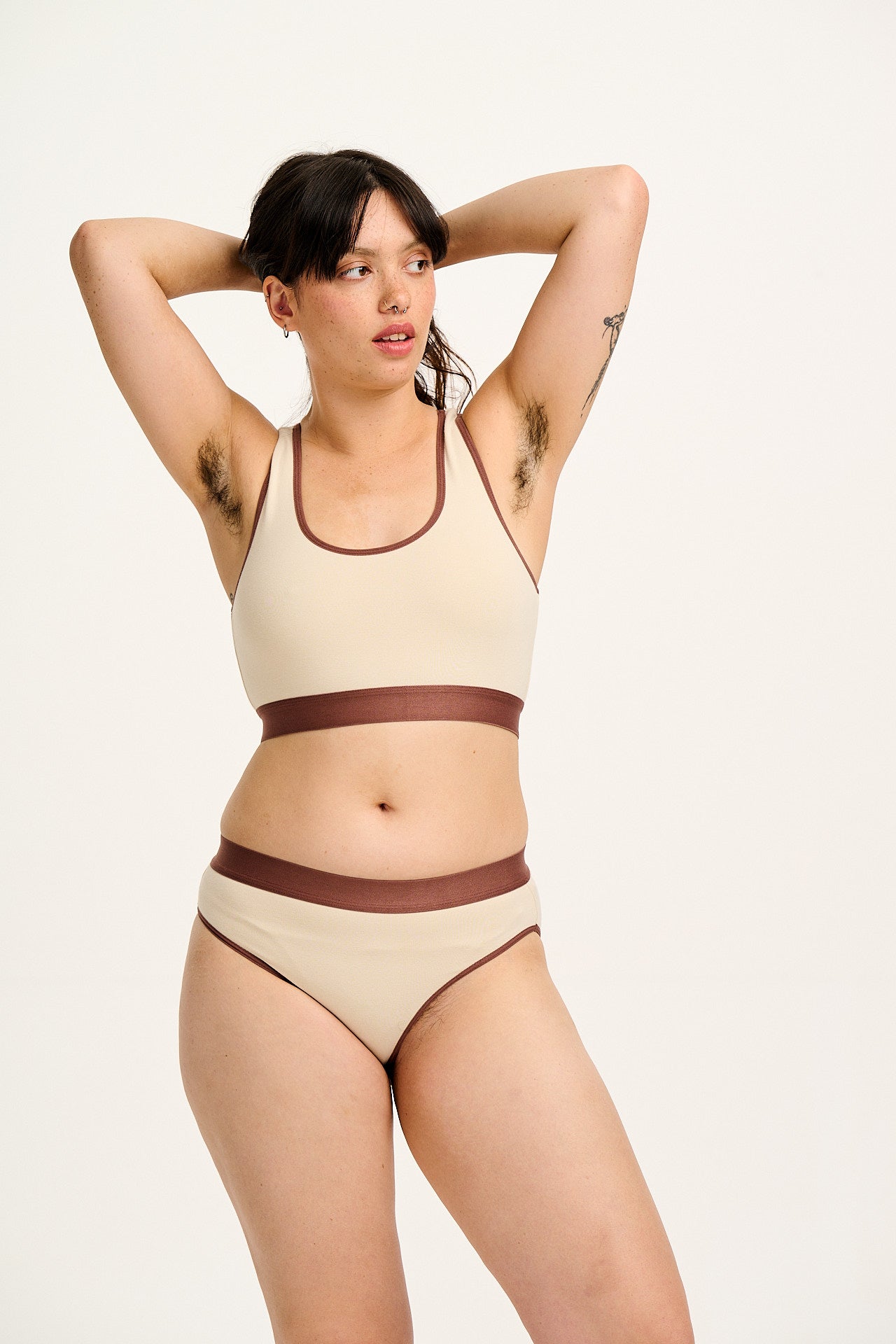 Iona - Racer Back Cotton & Bamboo Crop Top in Ecru