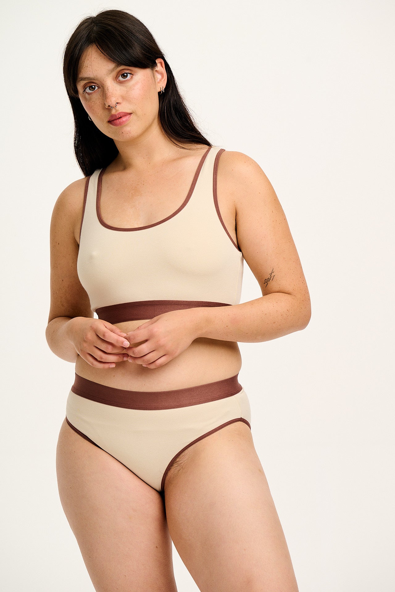 Iona - Racer Back Cotton & Bamboo Crop Top in Ecru