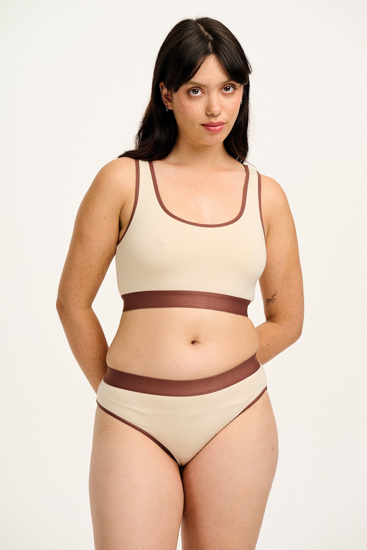 Iona - Racer Back Cotton & Bamboo Crop Top in Ecru