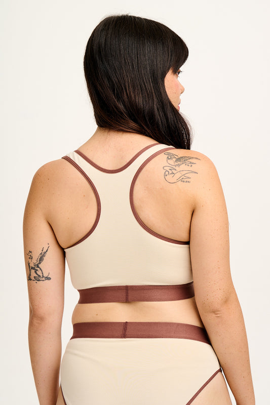 Iona - Racer Back Cotton & Bamboo Crop Top in Ecru