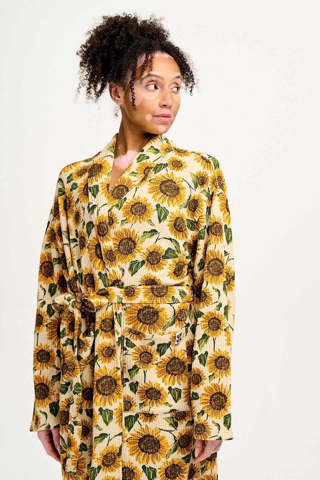 Braydon - Waffle Cotton Robe in Cream Sunflower Print