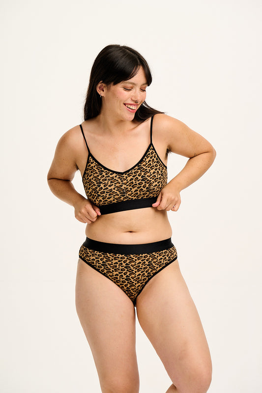 Ruby - Crop Top Cotton & Bamboo Bralette in Leopard Print