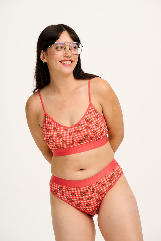 Cora - Cotton & Bamboo Bikini Pant in Pink Check Rosalind Print