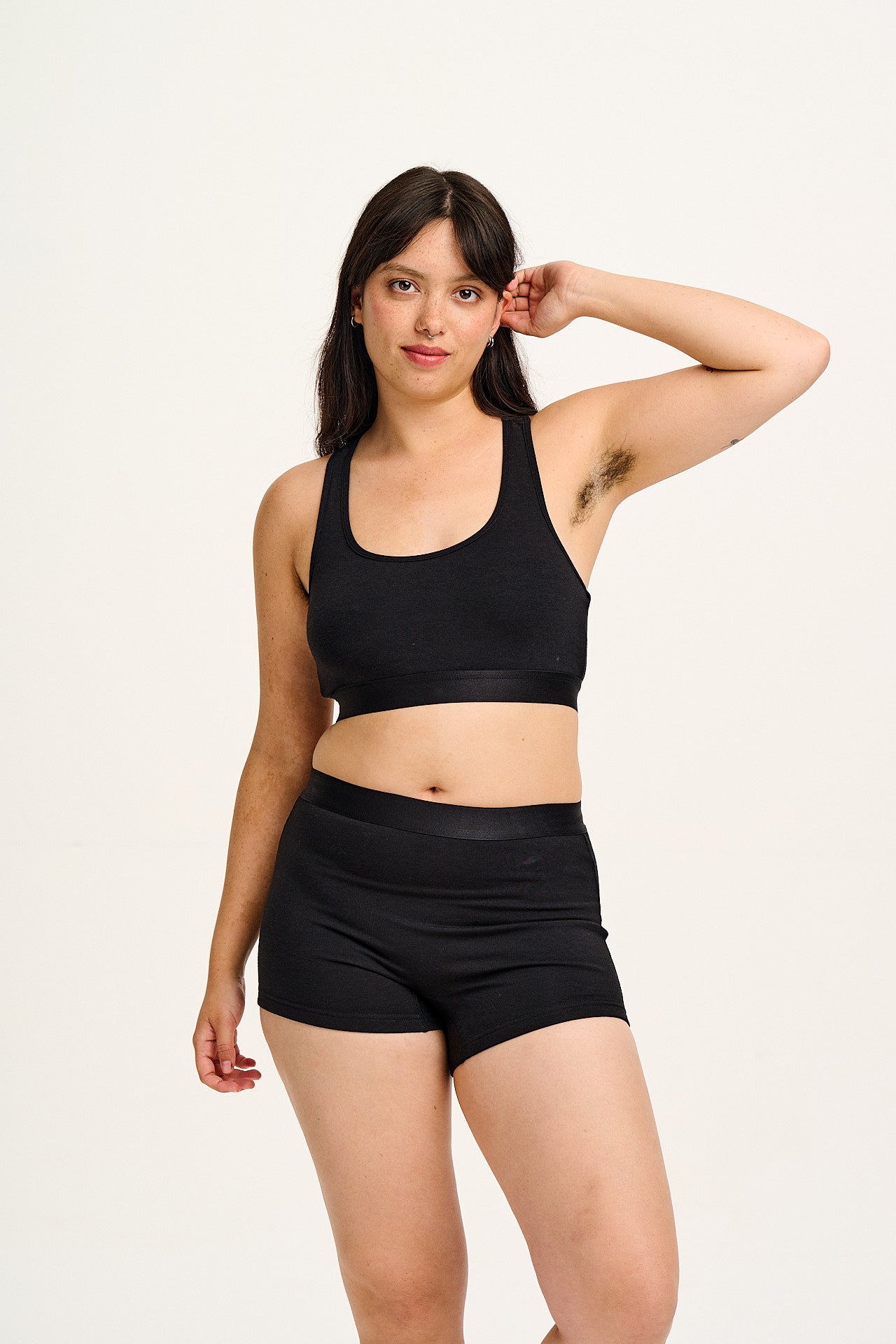 Iona - Racer Back Cotton & Bamboo Crop Top in Black