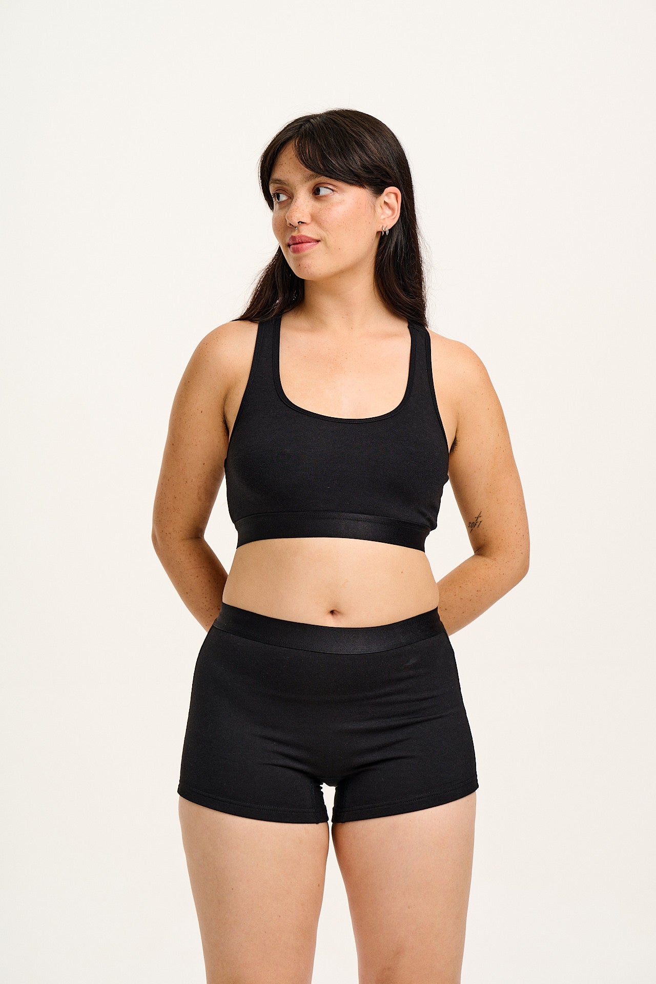 Iona - Racer Back Cotton & Bamboo Crop Top in Black