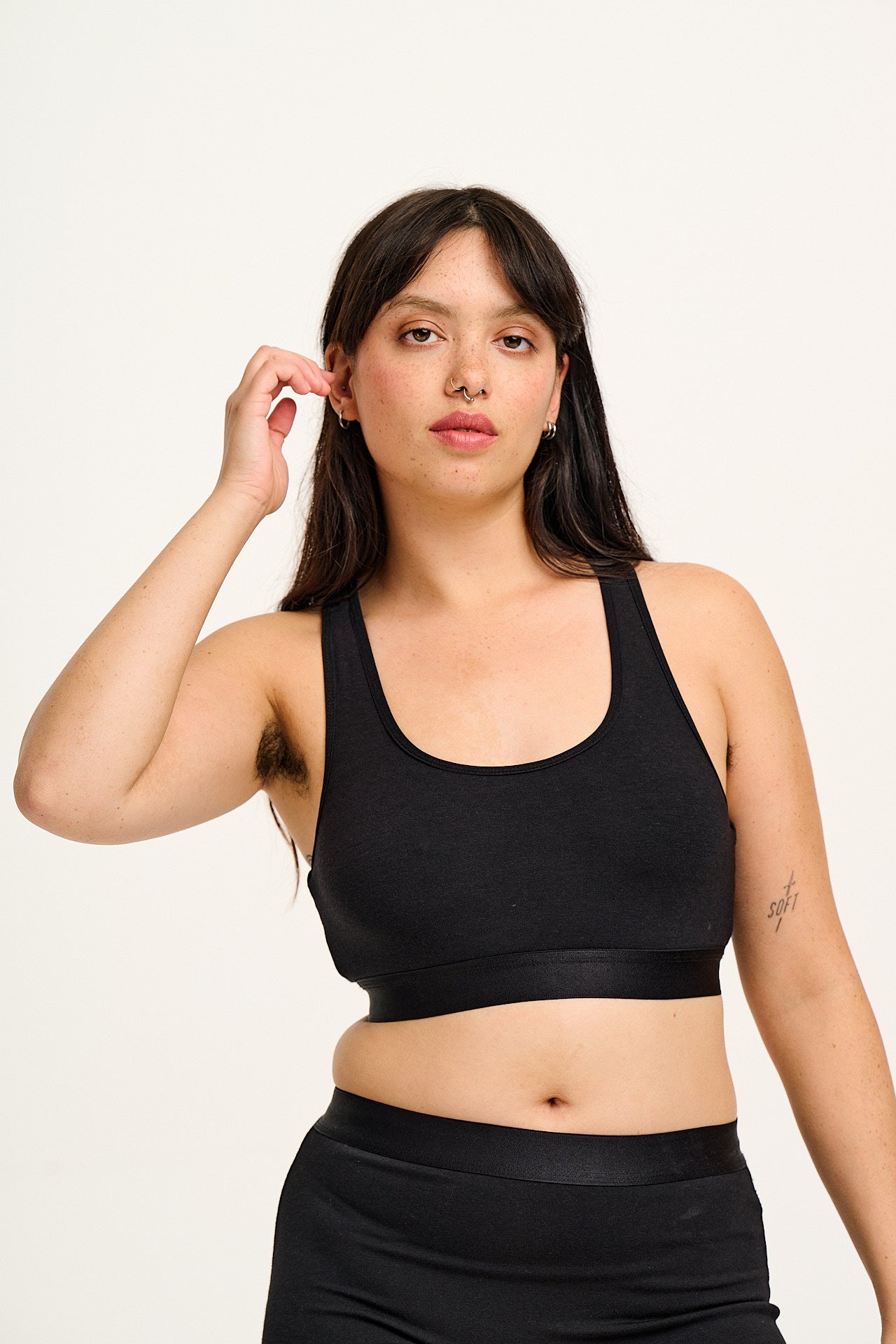 Iona - Racer Back Cotton & Bamboo Crop Top in Black