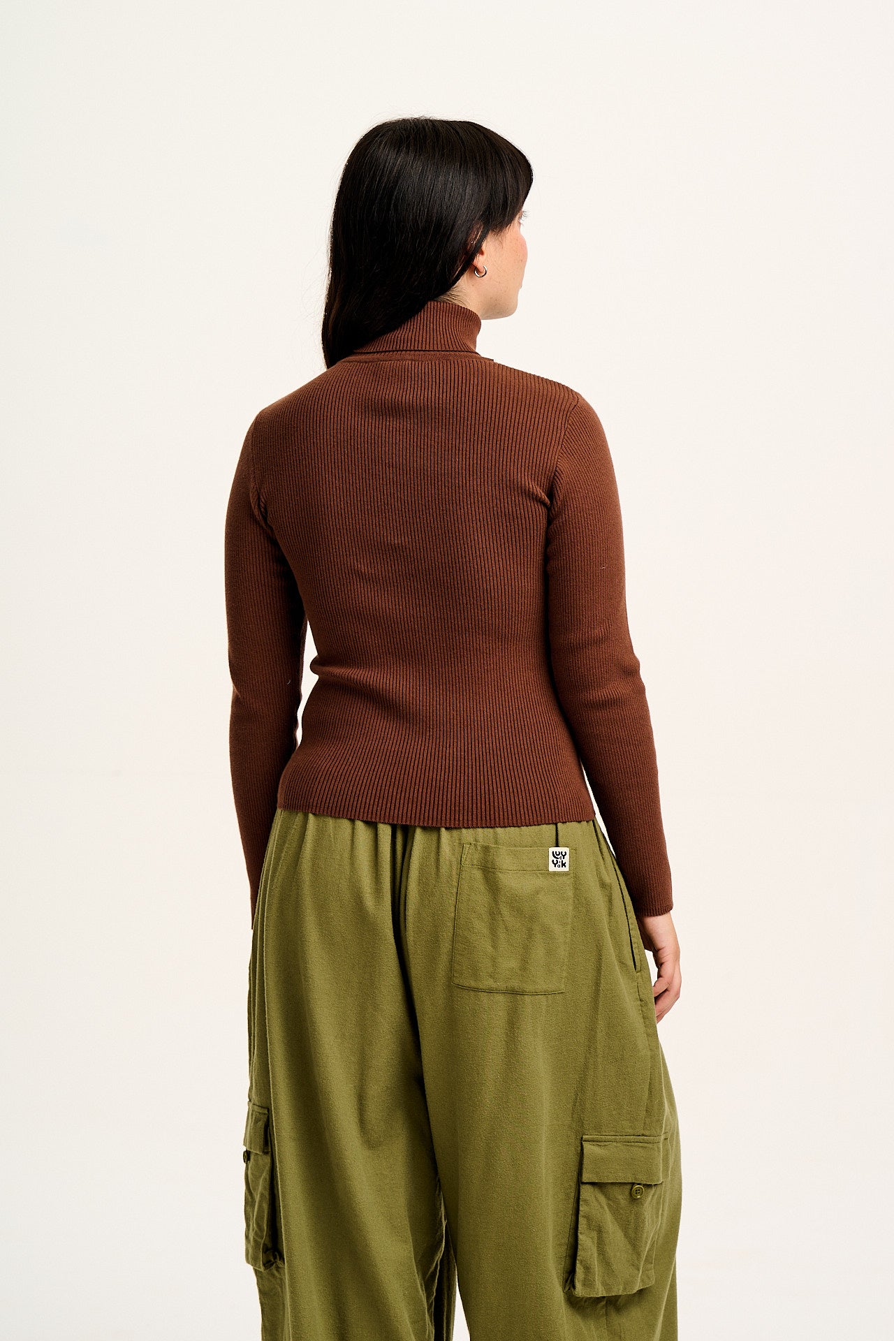 Aiden - Roll Neck Knitted Top in Mocha Brown