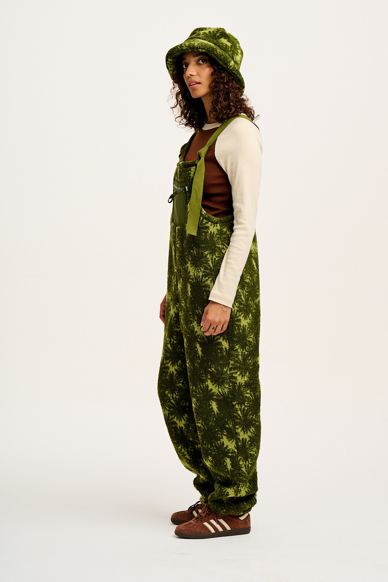 Baloo - Borg Fleece Dungarees in Green Sequoia Print