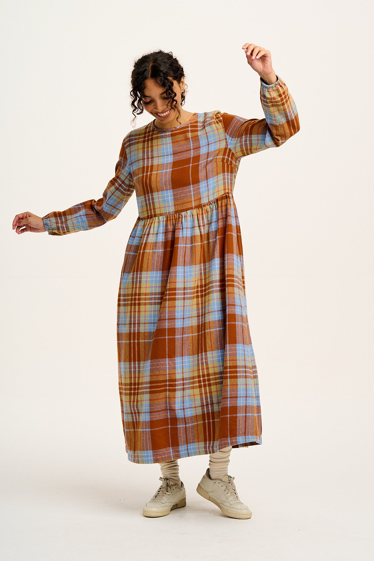 Maeve - Midi Dress in Brown & Blue Alastair Tartan Print