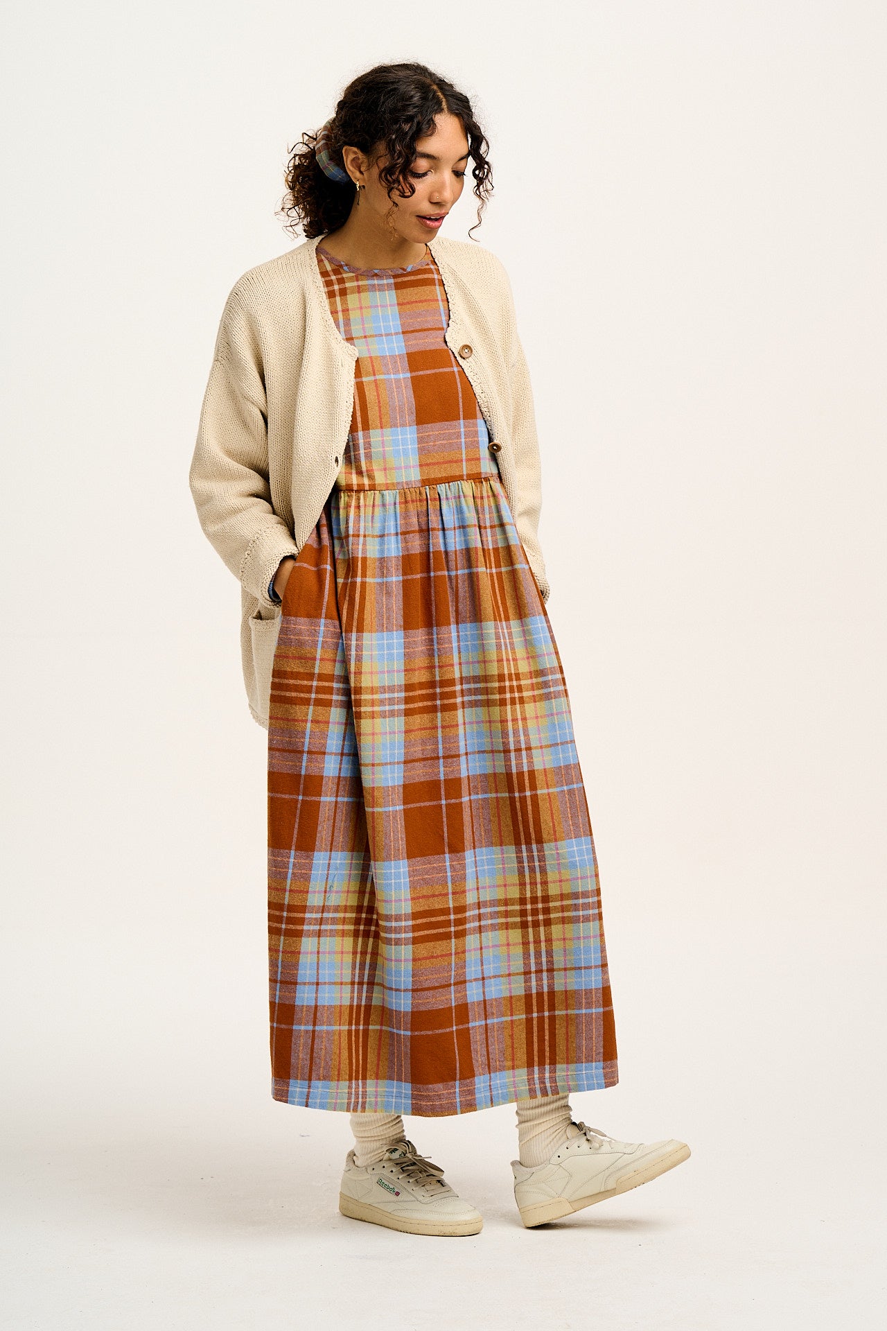 Maeve - Midi Dress in Brown & Blue Alastair Tartan Print