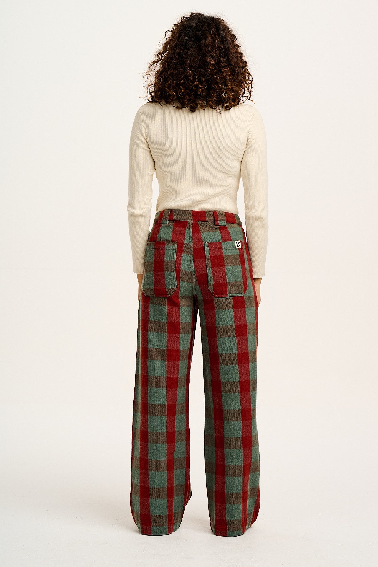 Delores - Wide Leg Twill Jeans in Green & Red Houston Tartan Print