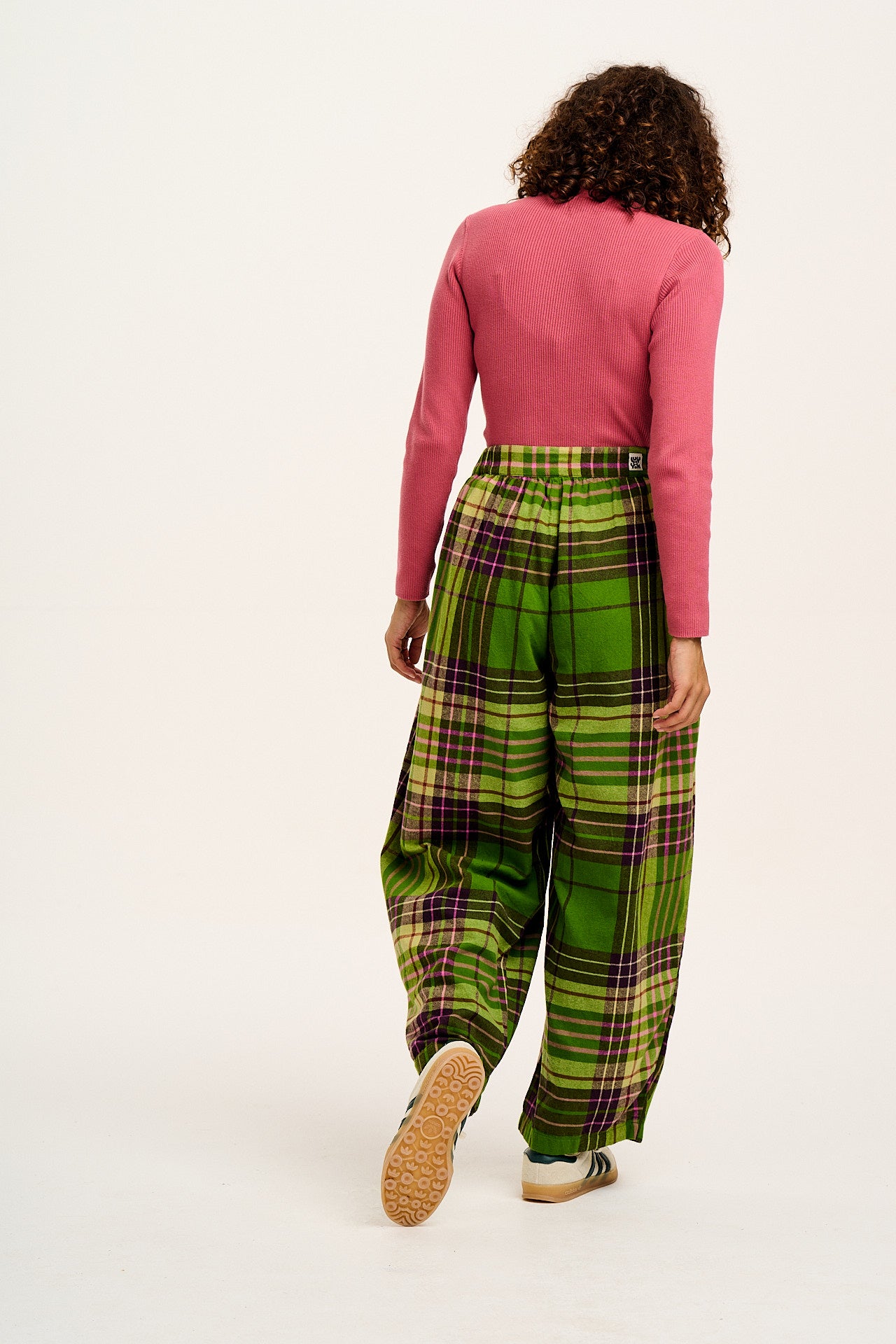 Beau - Balloon Brushed Cotton Trousers in Green Isla Tartan Print