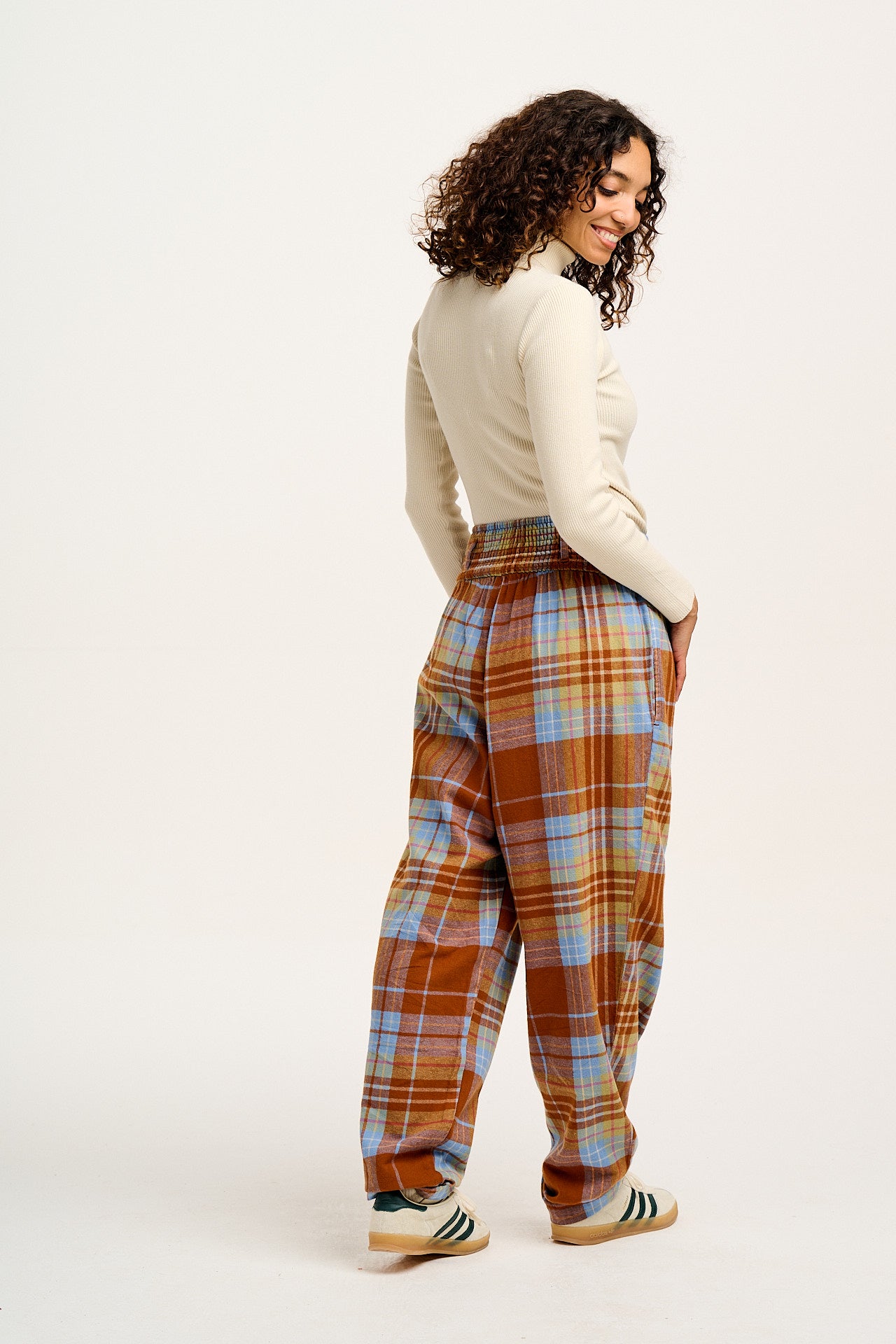 Alexa - Cotton Trousers in Brown & Blue Alastair Tartan