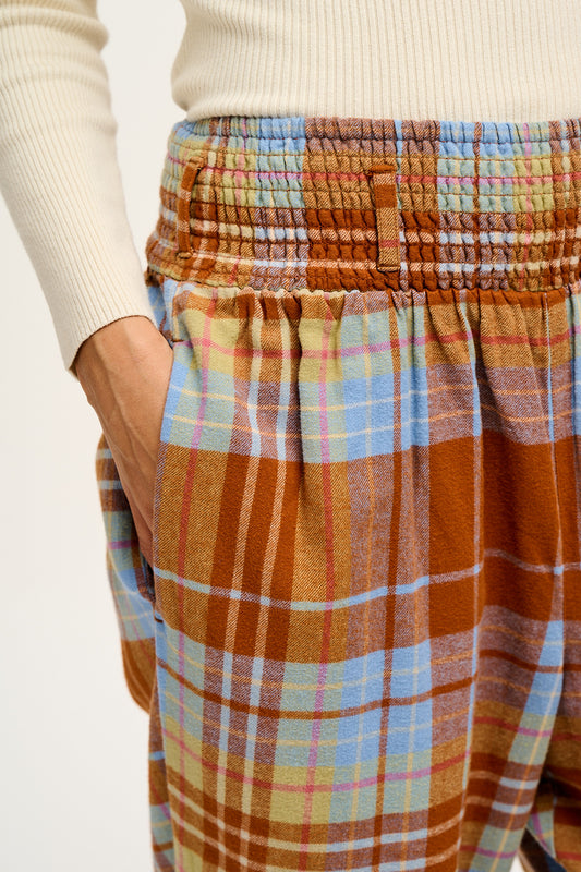 Alexa - Cotton Trousers in Brown & Blue Alastair Tartan