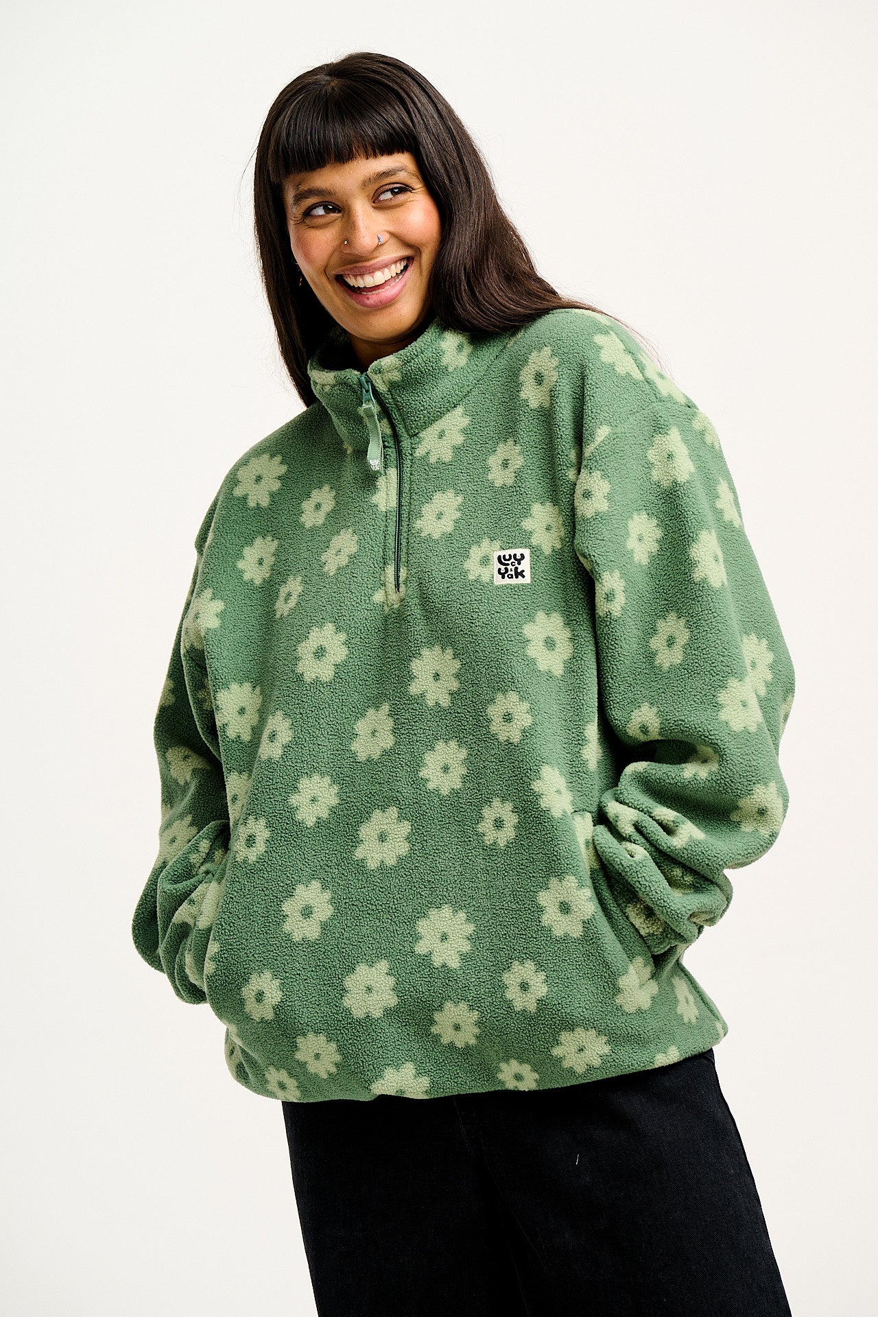 Stevie - Soft Polar Fleece in Green Delano Floral Print