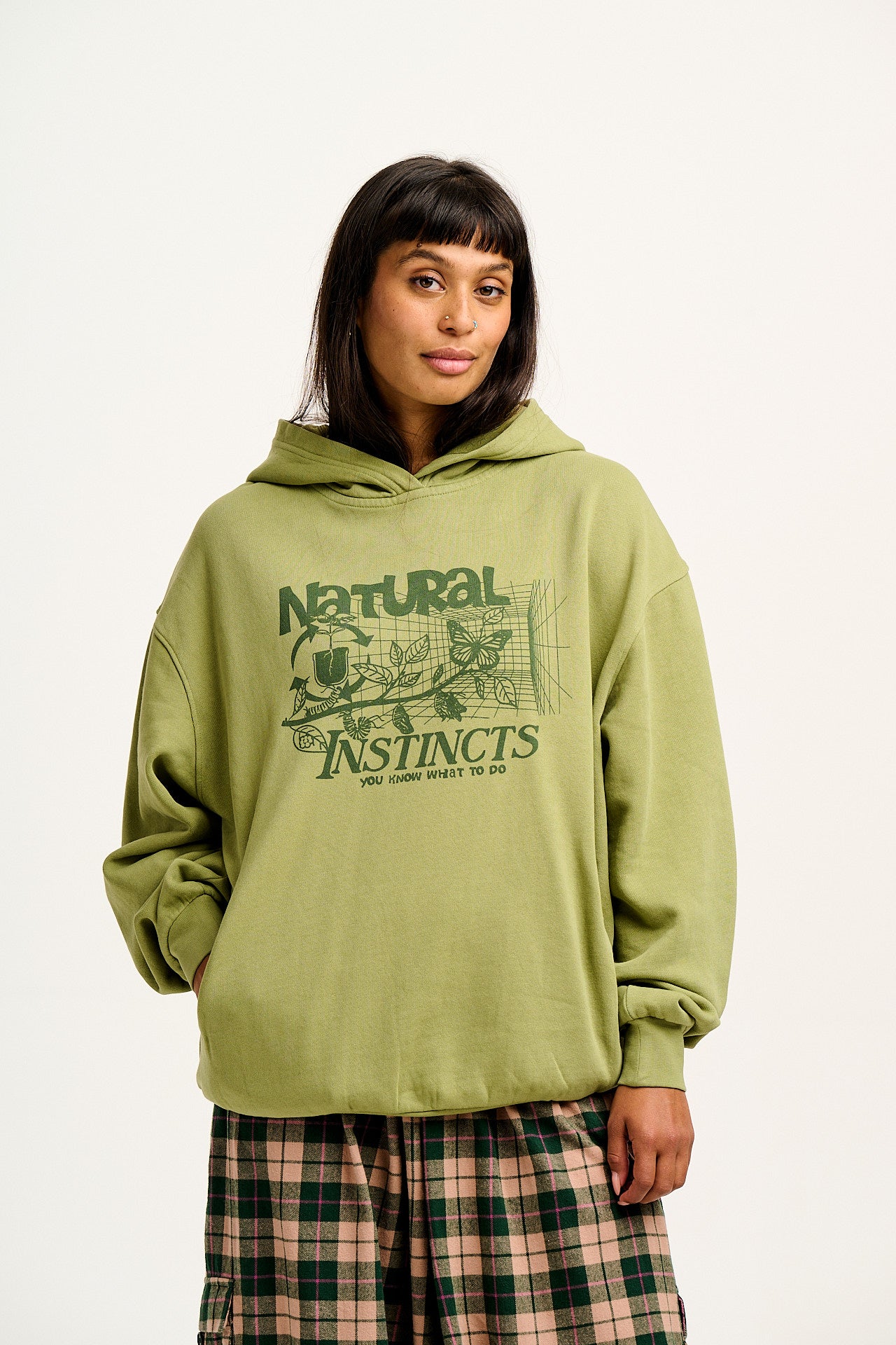 Bailey - Hoodie in Green with Natural Instinct Print