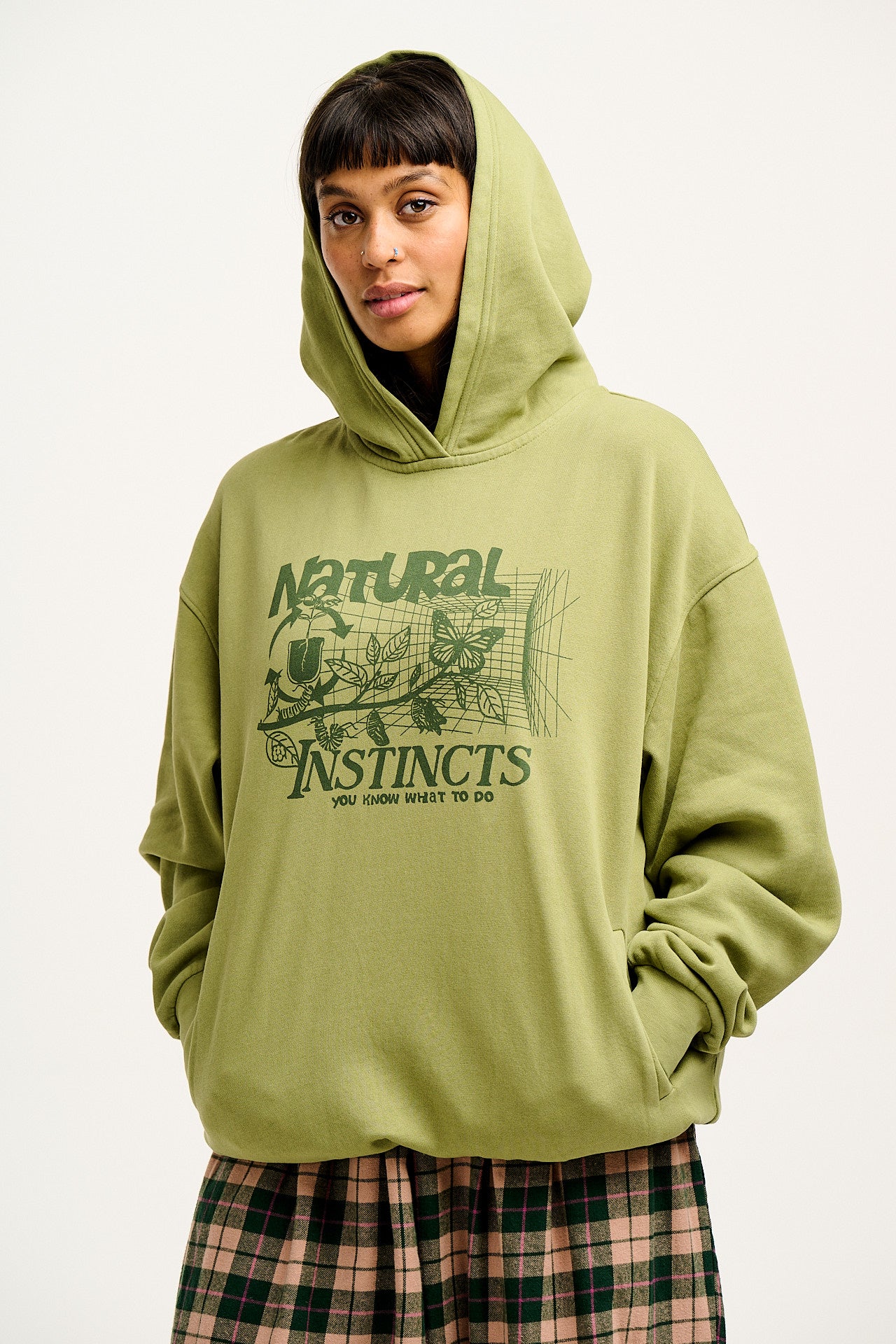 Bailey - Hoodie in Green with Natural Instinct Print