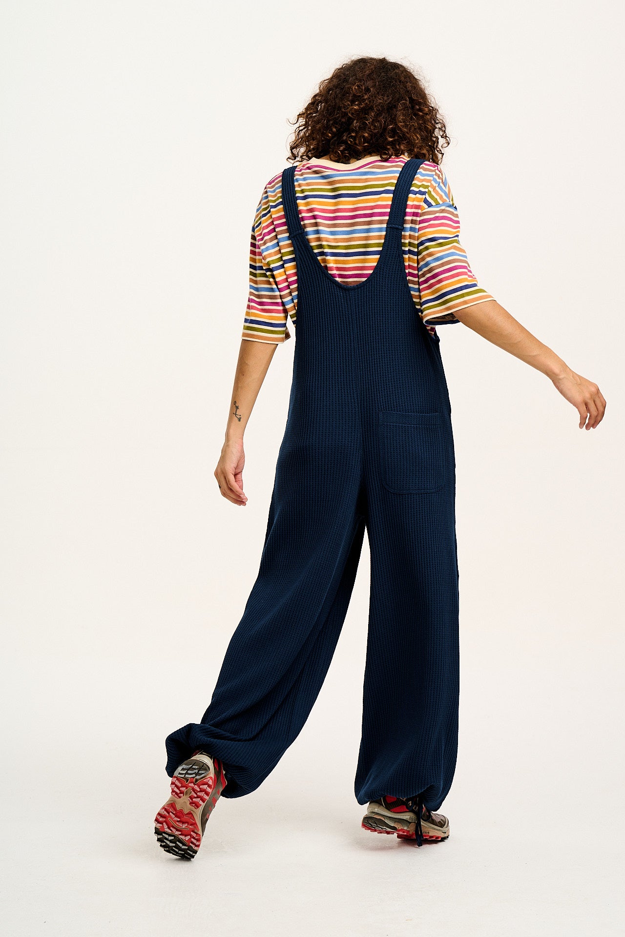 Ali - Slouchy Waffle Cotton Dungarees in Varsity Blue