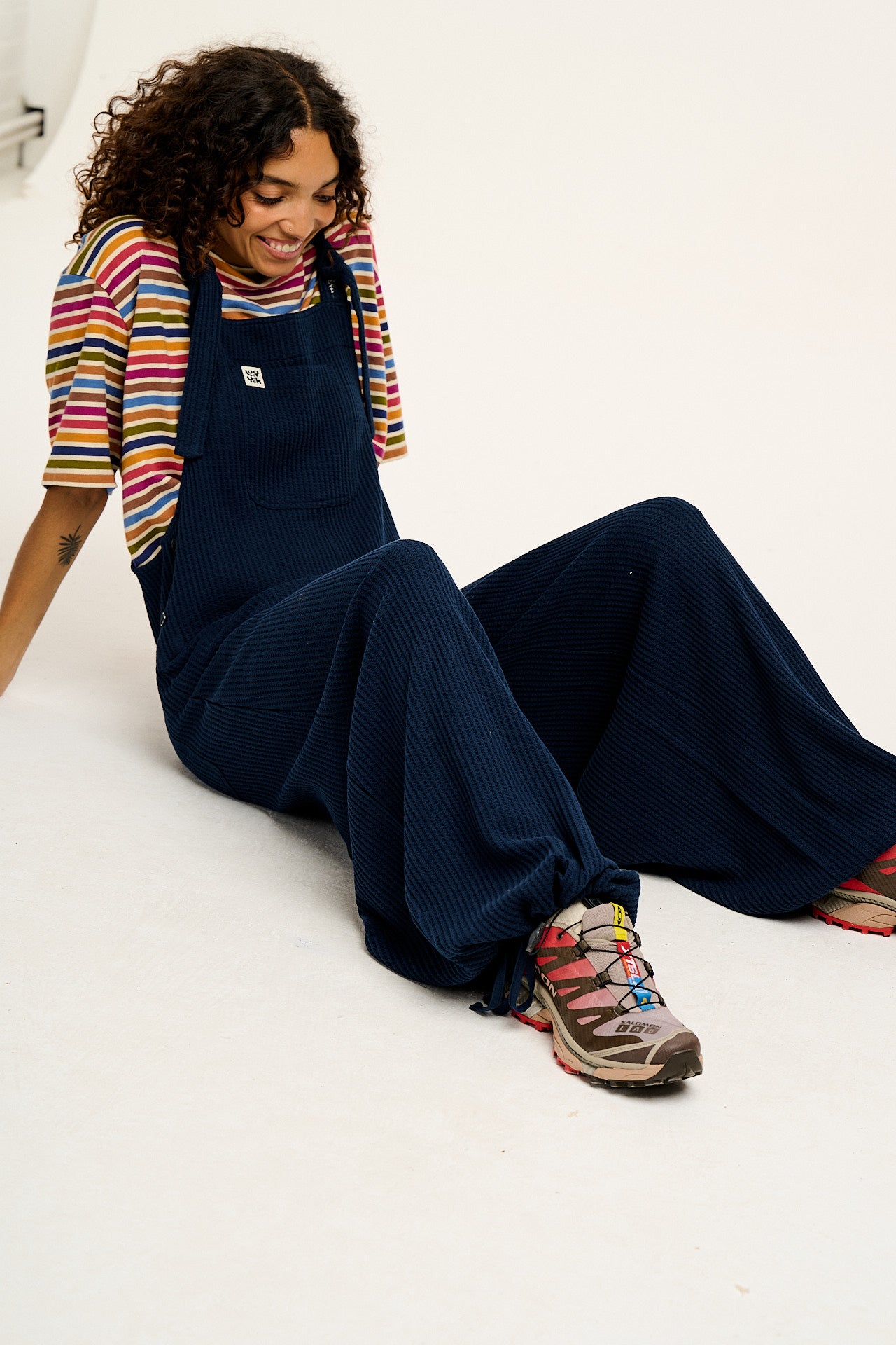 Ali - Slouchy Waffle Cotton Dungarees in Varsity Blue