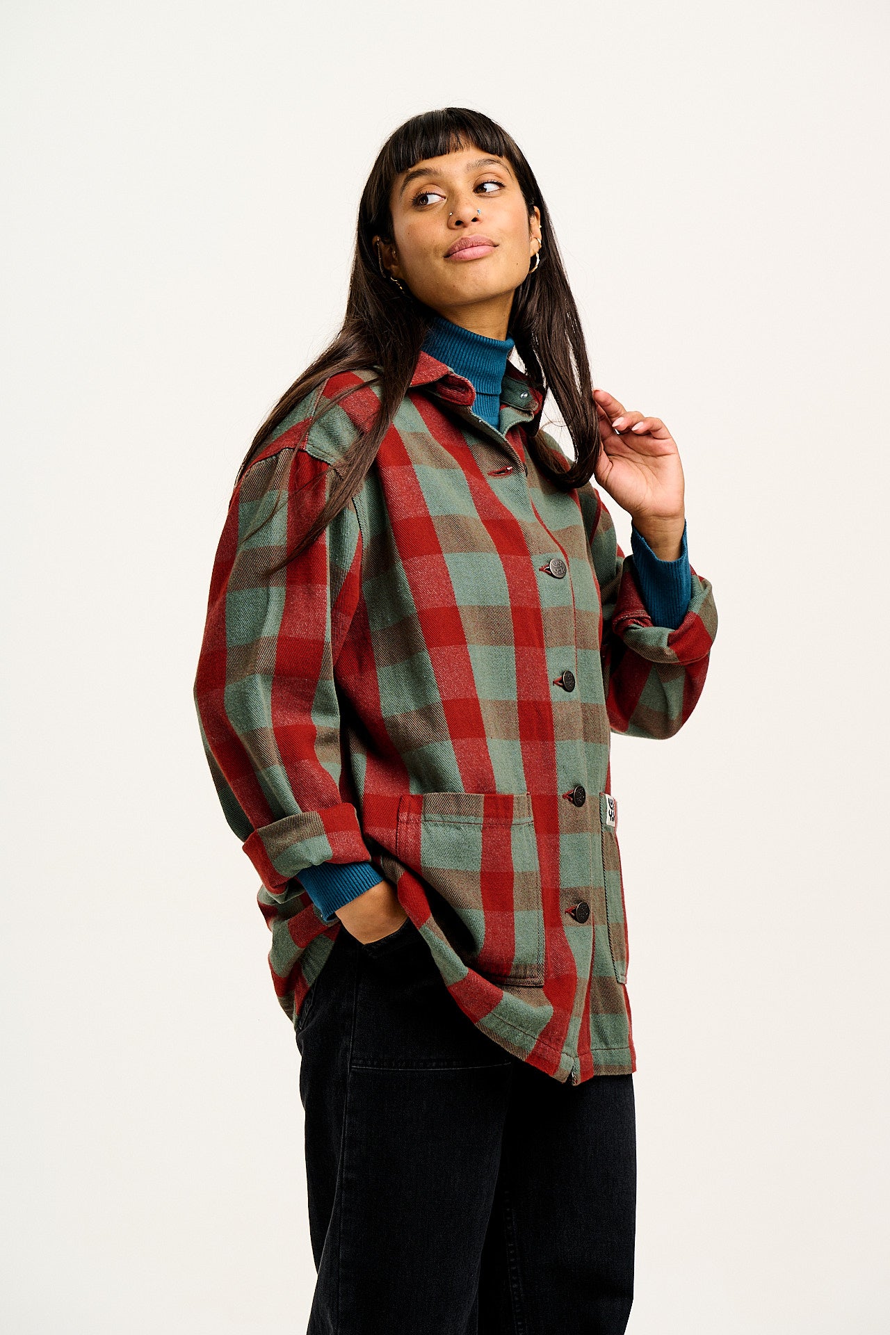 Olly - Twill Jacket in Green & Red Houston Tartan Print