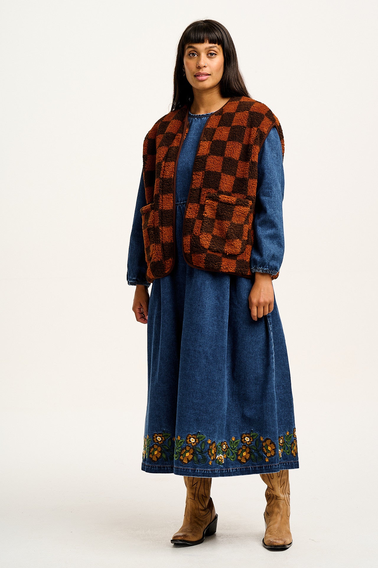 Maeve - Midi Dress in Denim With Myrtle Embroidery