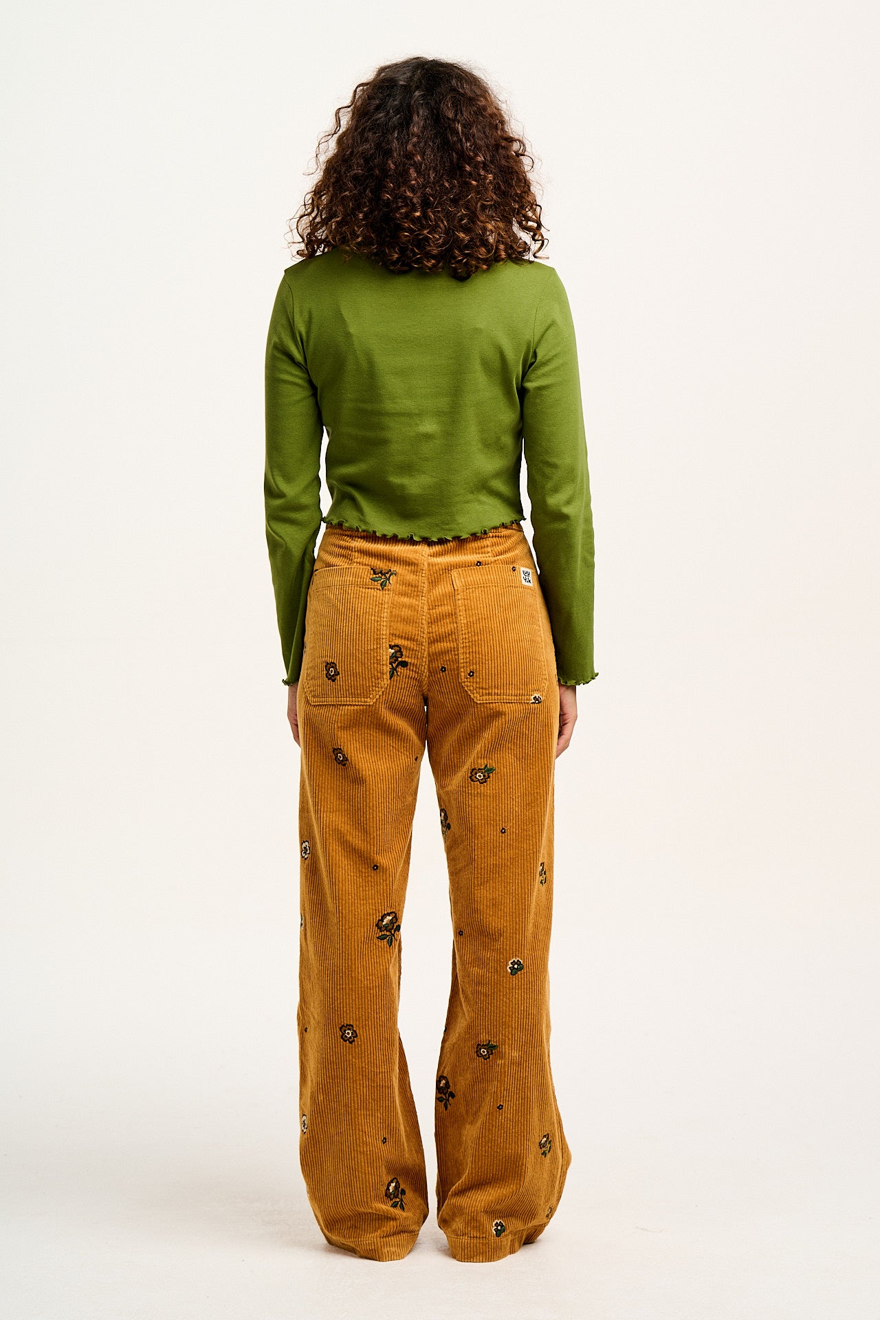 Delores - Wide Leg Corduroy Trousers with Clara Embroidery