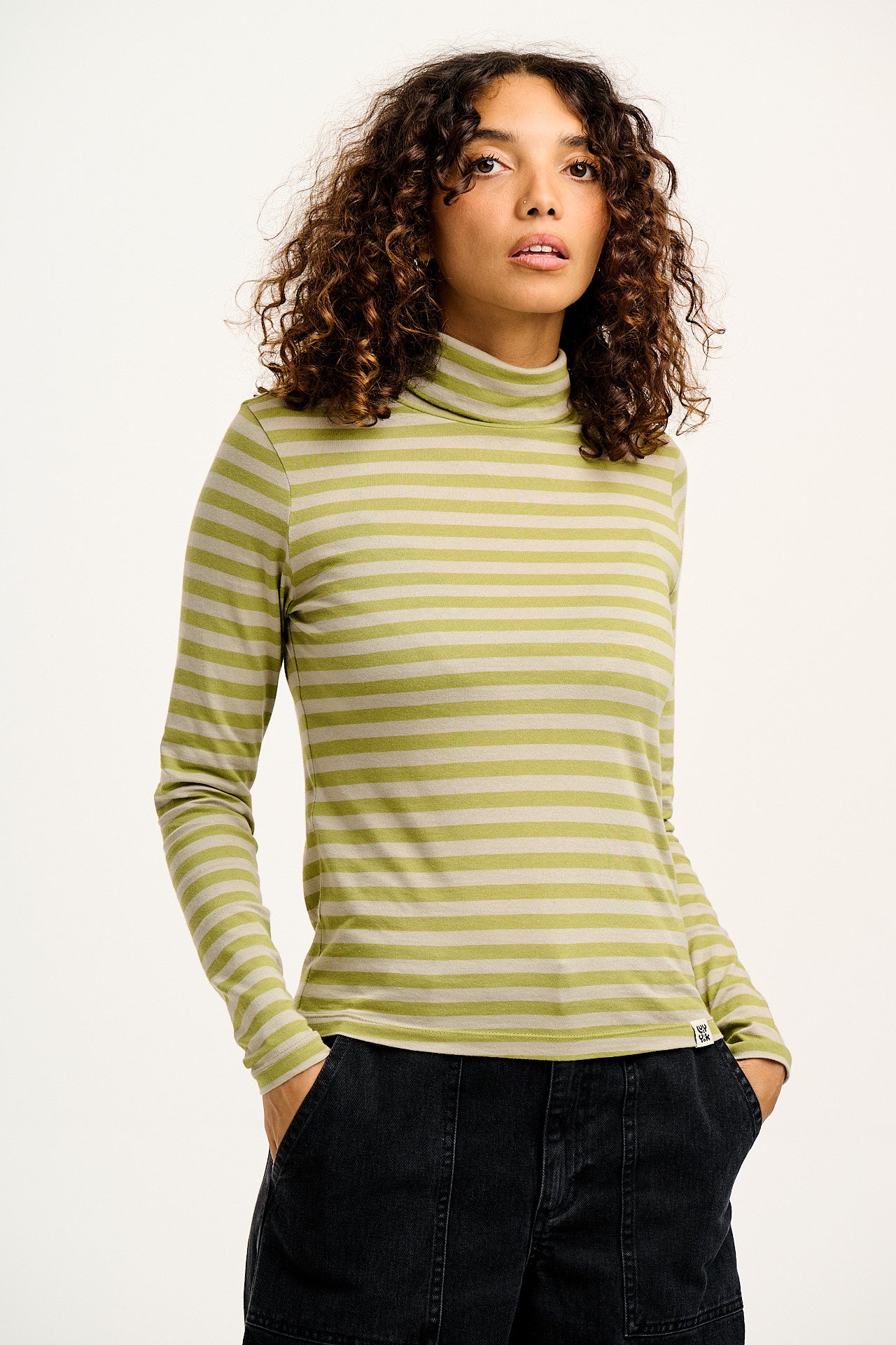 Hayden - Cotton & TENCEL™ Modal Roll Neck Top in Sage Stripe