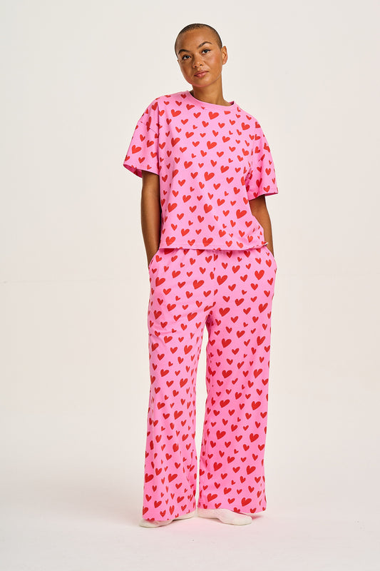 Sabrina - Soft Pyjamas in Pink Heart Cupid Print