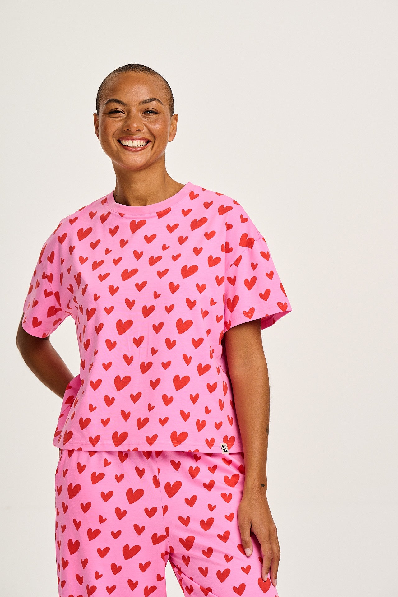 Sabrina - Soft Pyjamas in Pink Heart Cupid Print