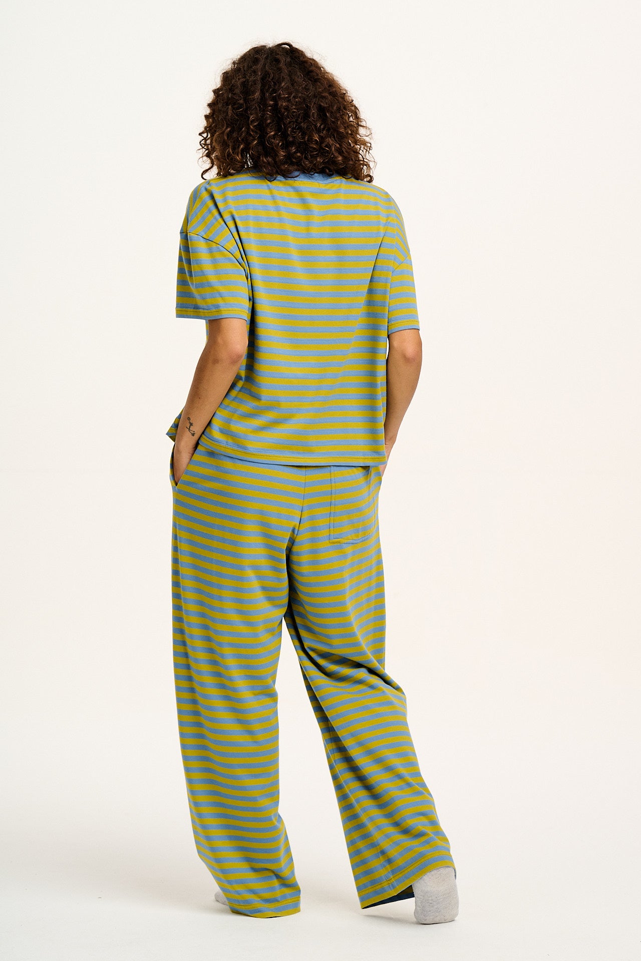 Sabrina - Soft Pyjamas in Sage & Blue Stripe