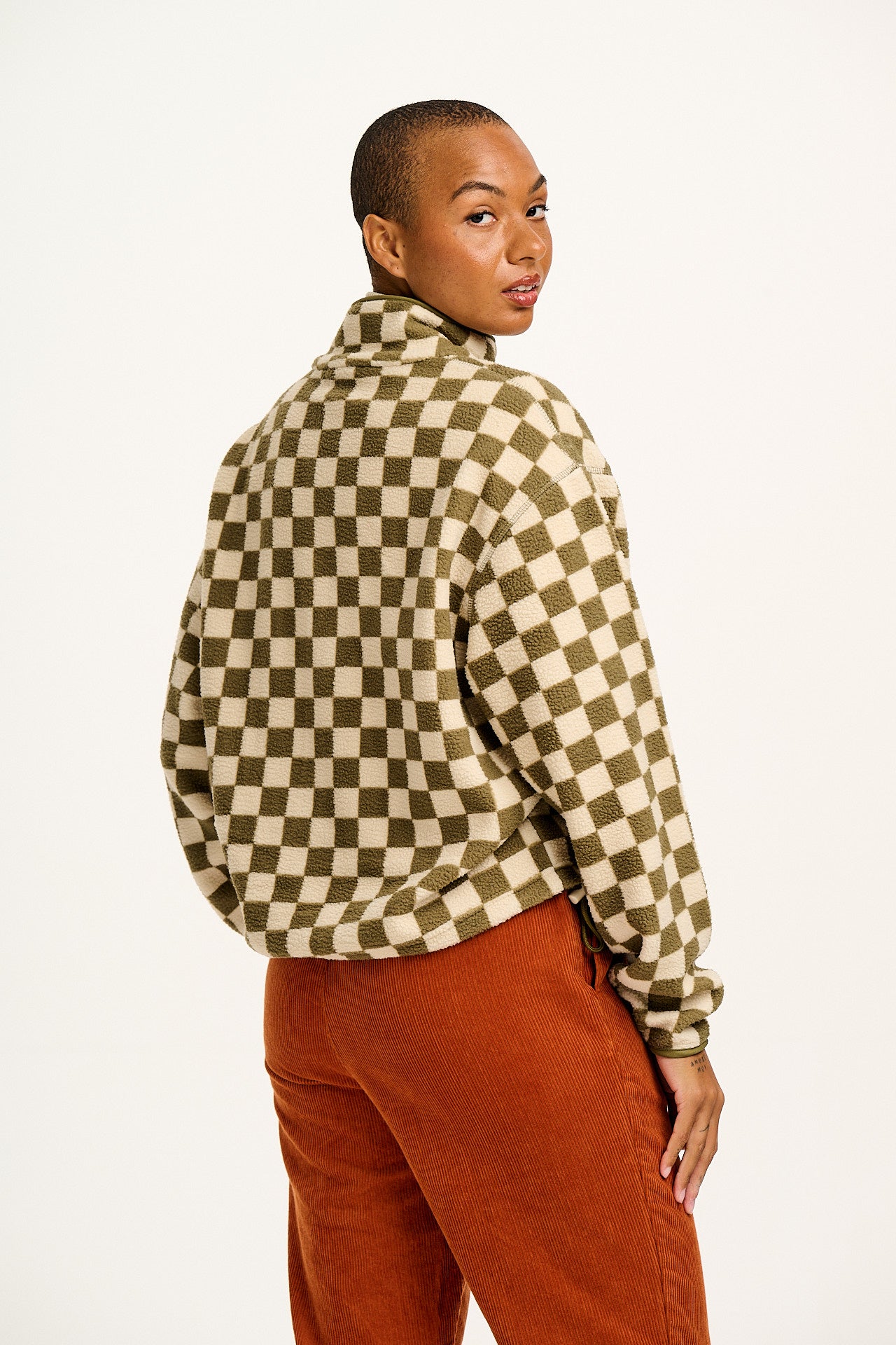 Maddison - Polar Fleece in Pistachio & Cream Checkerboard Print