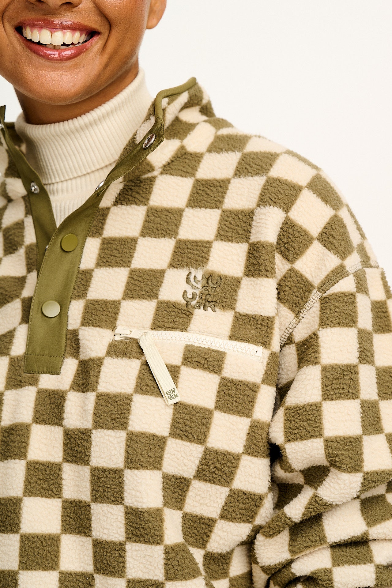 Maddison - Polar Fleece in Pistachio & Cream Checkerboard Print