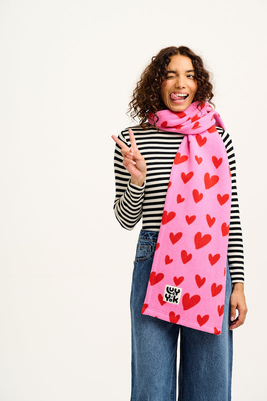 Ola - Polar Fleece Scarf in Pink Heart Cupid Print