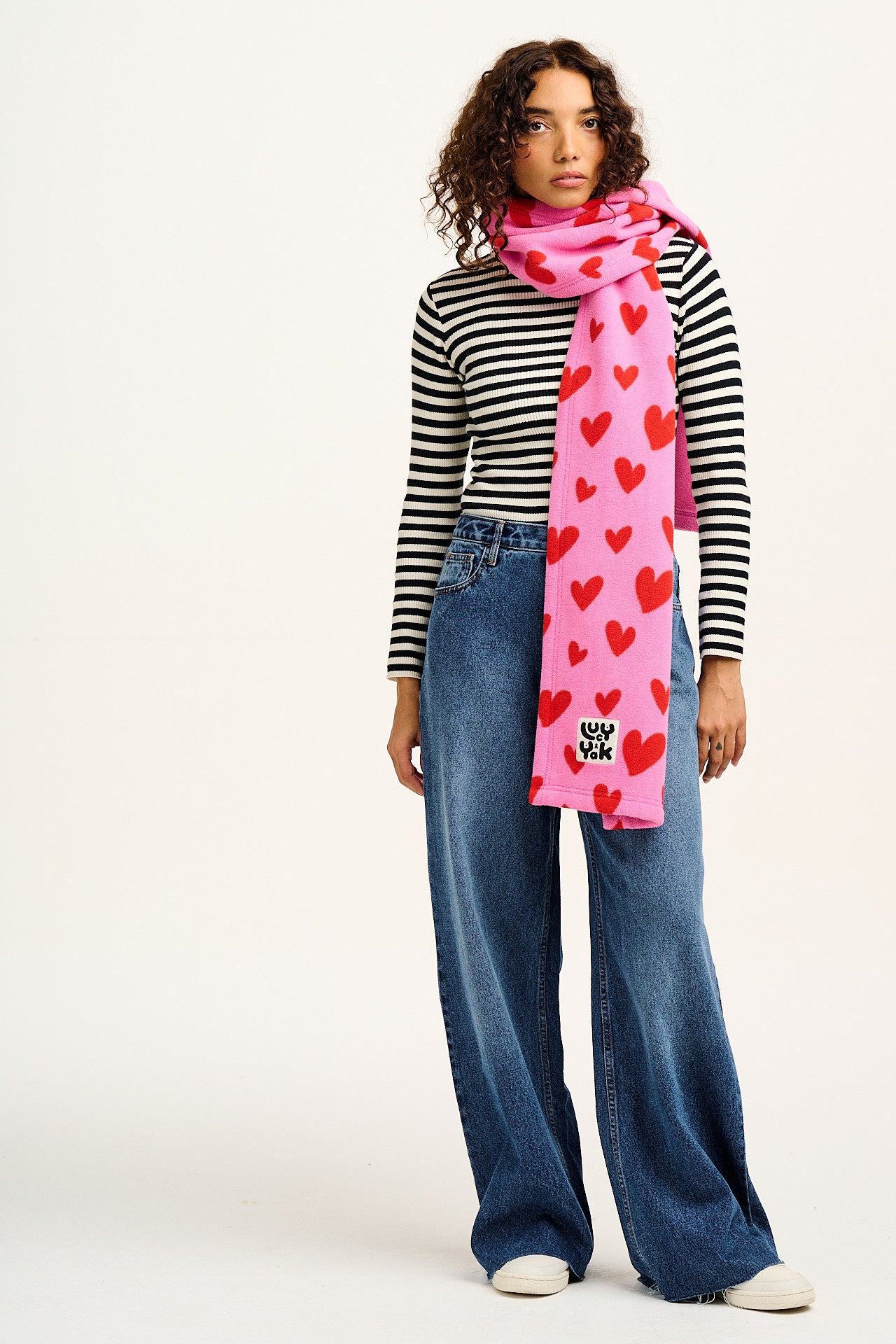 Ola - Polar Fleece Scarf in Pink Heart Cupid Print