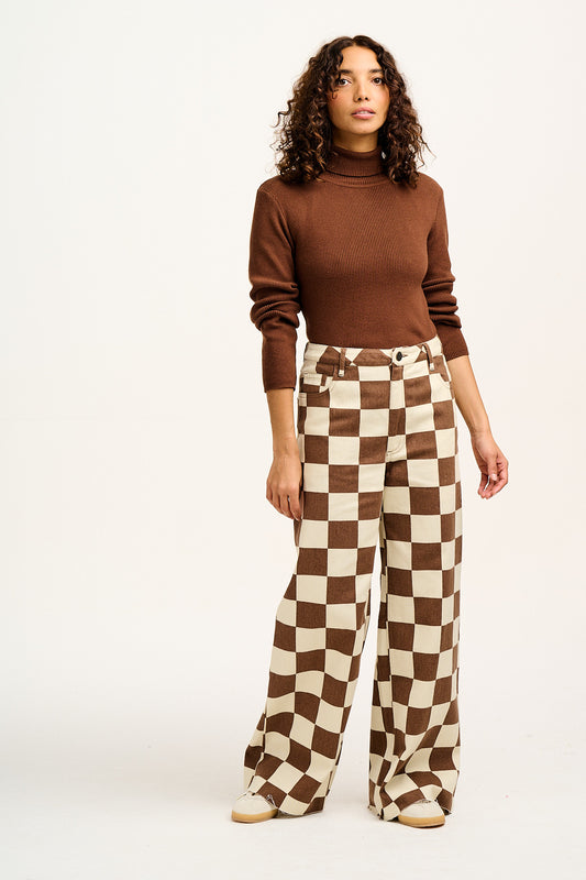 Carter - High Waisted Jeans in Cookies & Cream Checkerboard Print