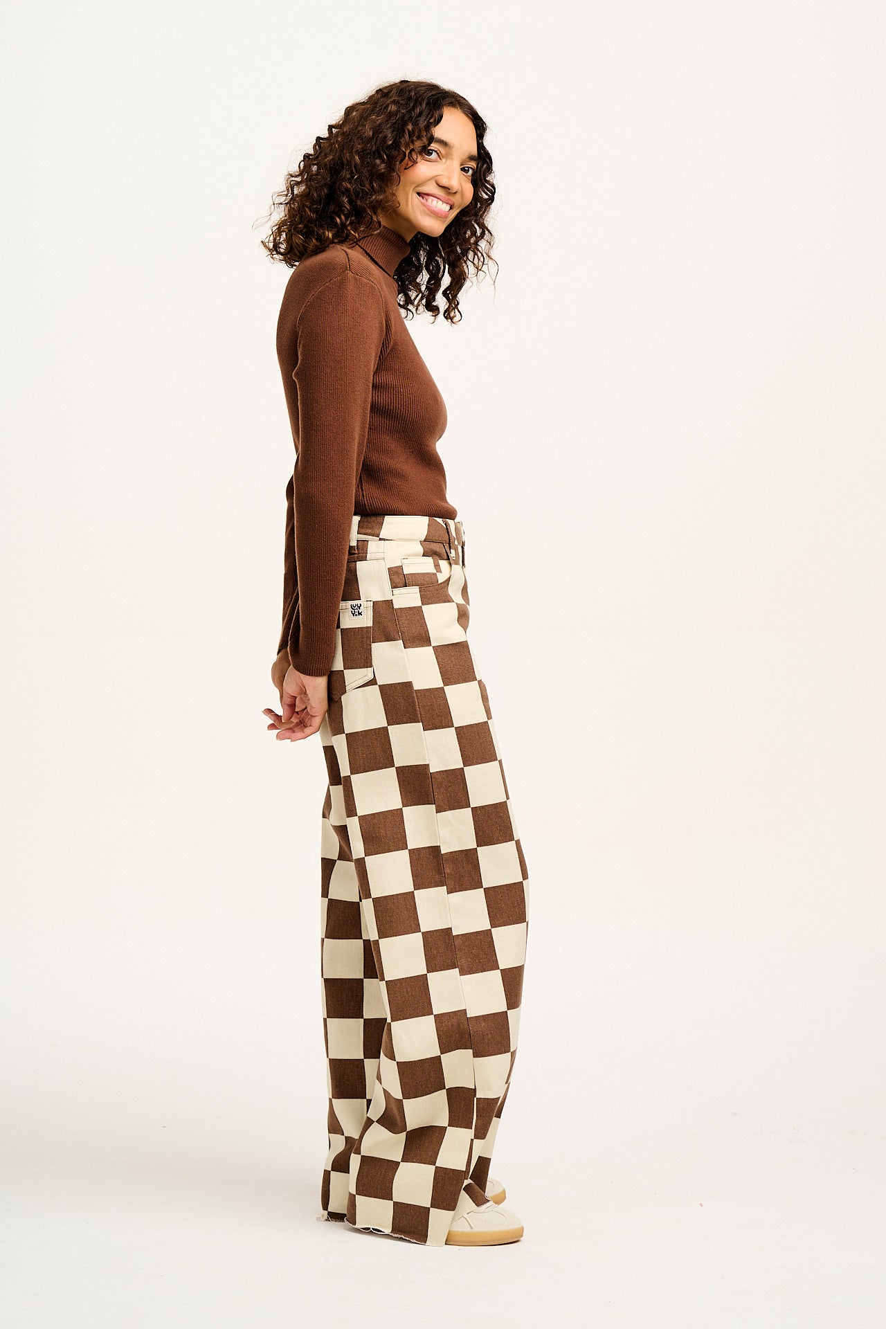 Carter - High Waisted Jeans in Cookies & Cream Checkerboard Print