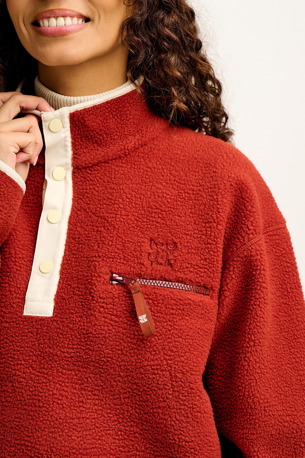 Maddison - Polar Fleece in Red Henna & Ecru