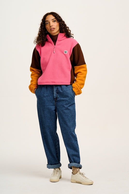 Blake - Cropped Polar Fleece in Ash Pink, Brown & Orange