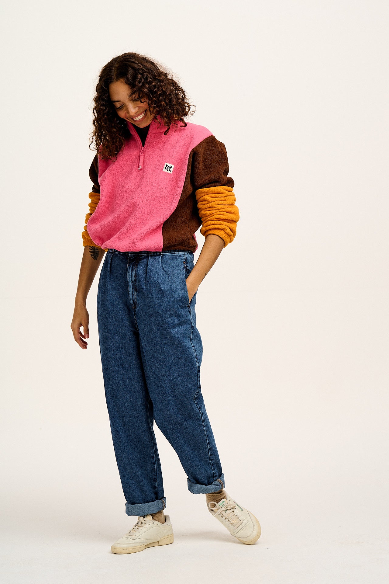 Blake - Cropped Polar Fleece in Ash Pink, Brown & Orange