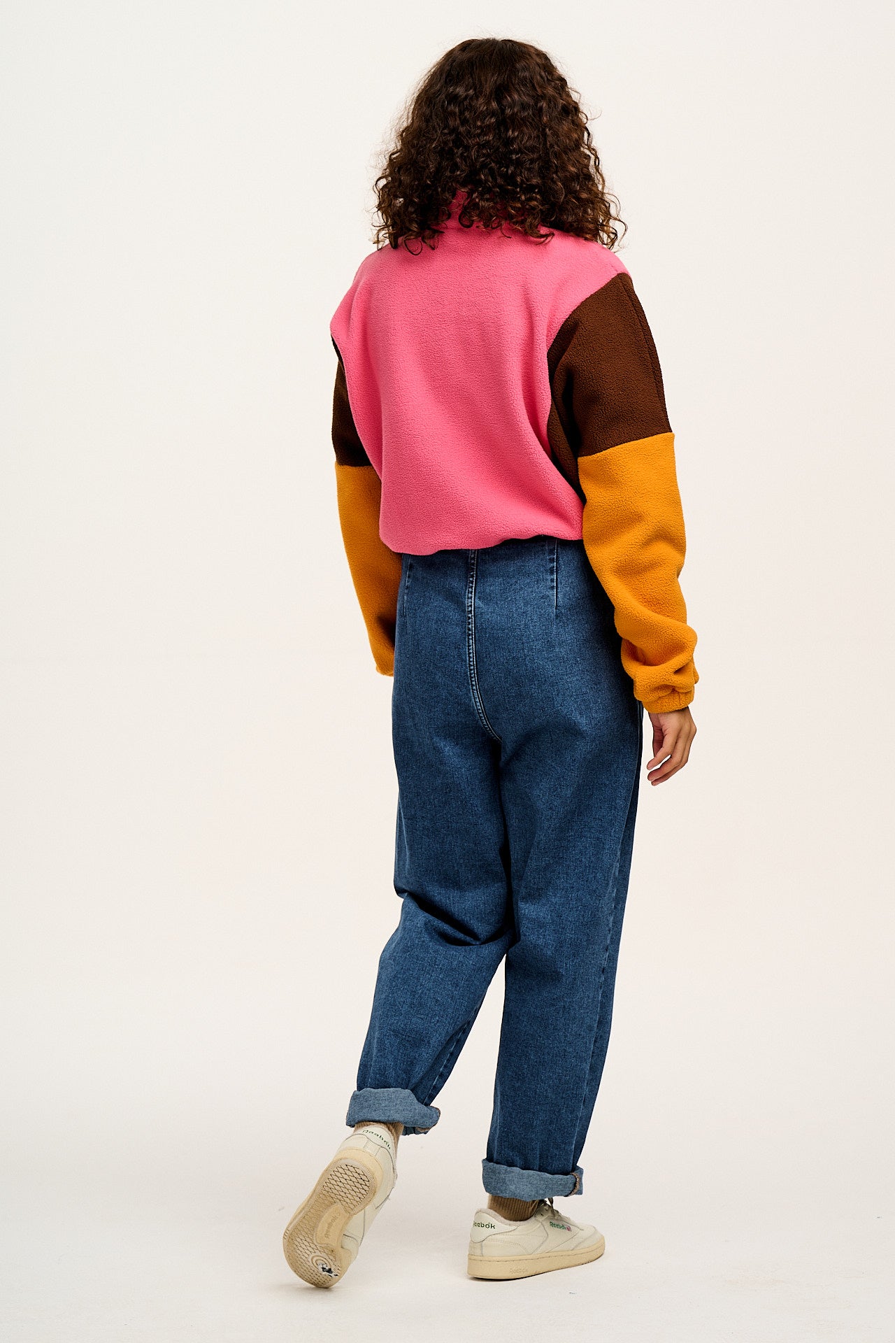 Blake - Cropped Polar Fleece in Ash Pink, Brown & Orange