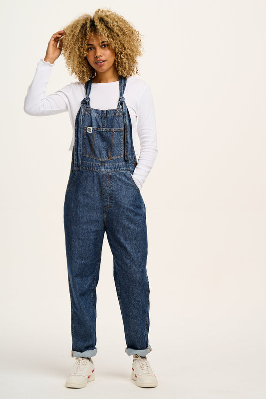 Reuben - Denim Dungarees in Mid Wash Blue