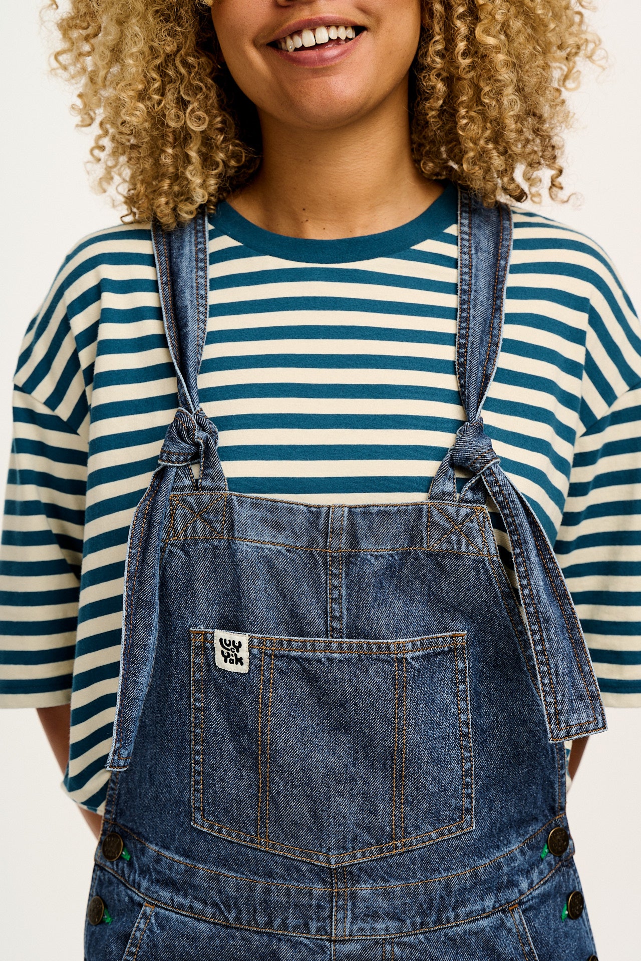 Reuben - Denim Dungarees in Mid Wash Blue