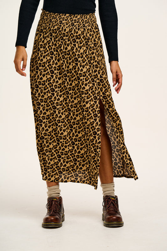 Poppy - Tencel Elasticated Waist Skirt in Leopard Print