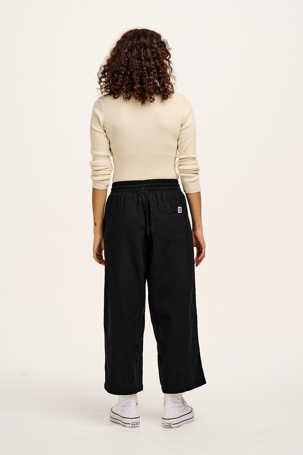 Chuck - Wide Leg Cotton Trousers in Black