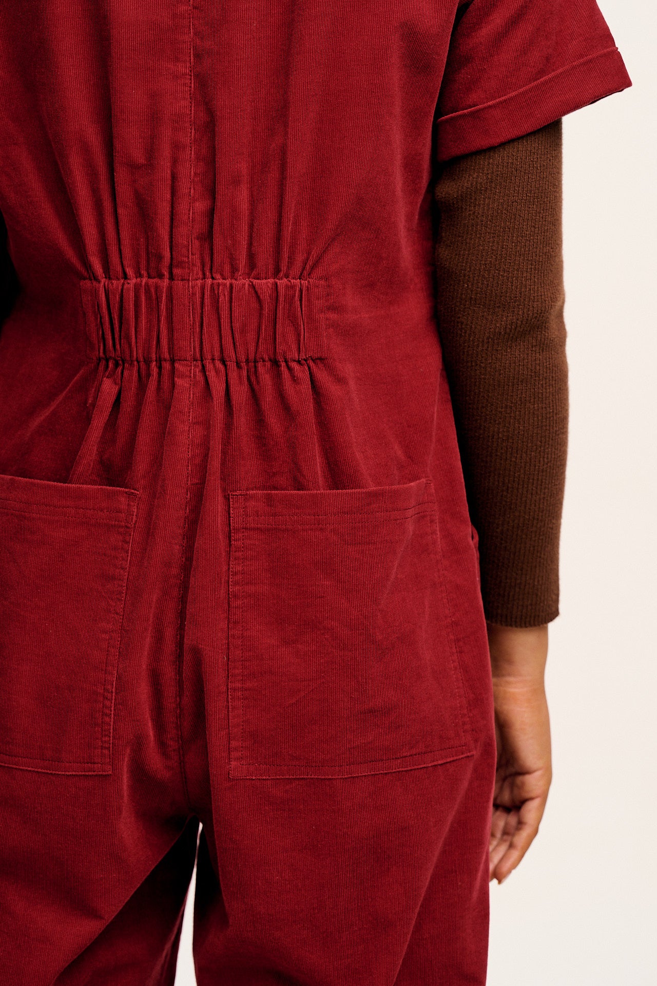 Rex - Short Sleeve Corduroy Jumpsuit in Dahlia Red