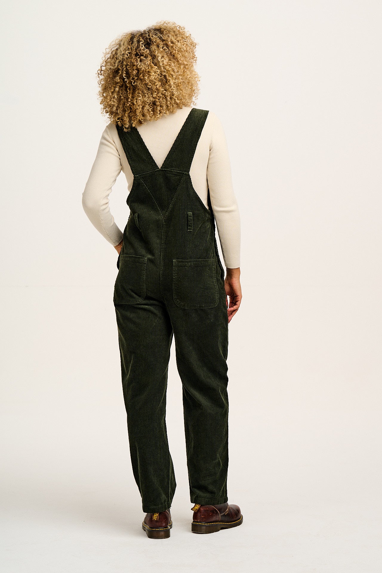 Easton - Corduroy Dungarees in Dark Olive Green