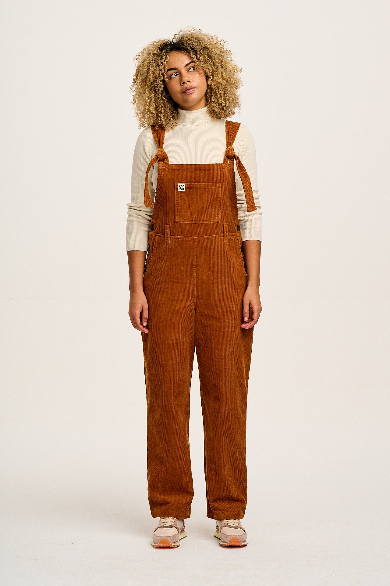 Easton - Corduroy Dungarees in Caramel Brown