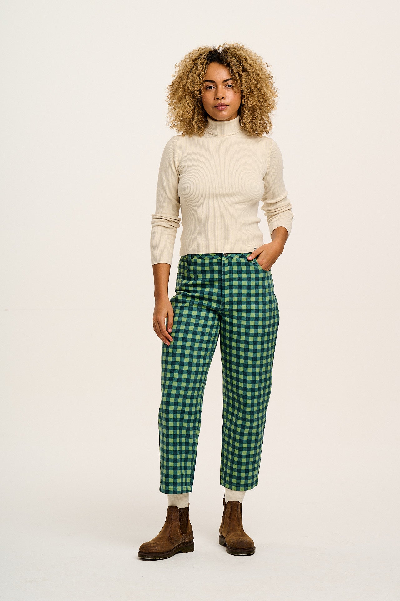 Drew - Straight Leg Twill Trousers in Gabriella Gingham Print